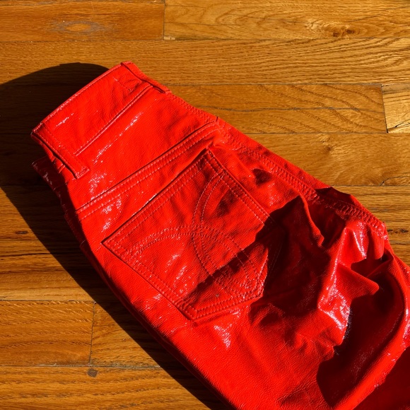 Fiorucci Yves Cigarette Straight Leg Vinyl Pant in Orange Red 23 - Picture 4 of 14